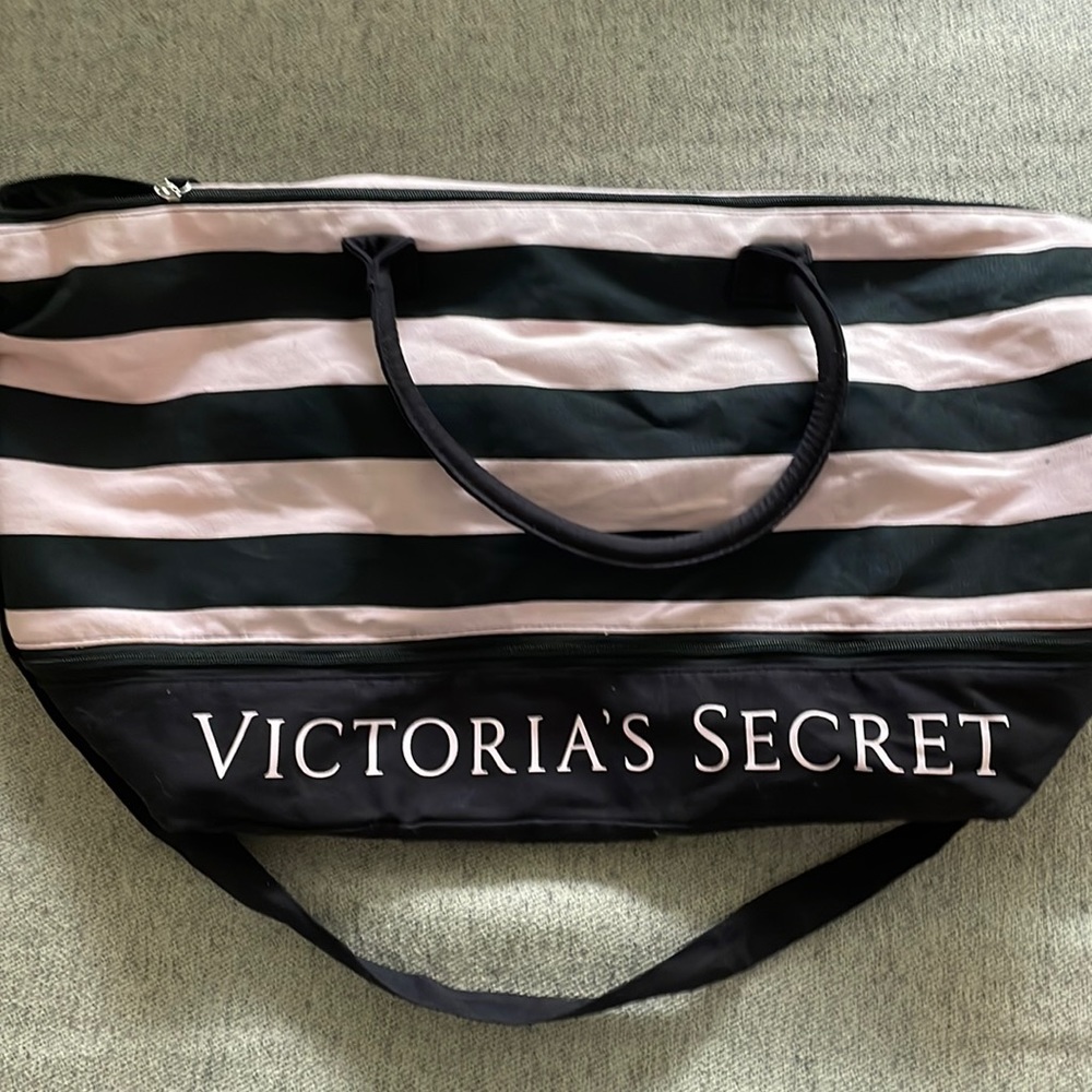 Pink & Black Striped Victoria’s Secret Duffle Bag